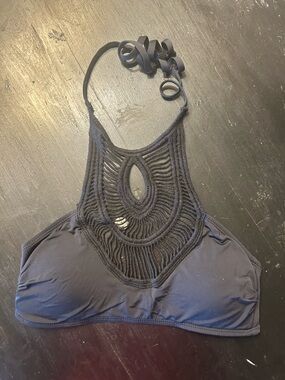 Atmosphere Black Swim Bikini Top with Crochet Detail